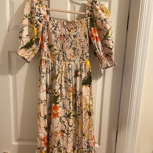 INC Maxi Pink Floral Printed Dress with Puff Sleeves SZ SMALL